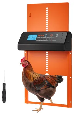 Obrázek produktu pro VEVOR automatická klapka pro kuřata, dvířka do kurníku s časovačem, manuálním nastavením a ochranou proti uvíznutí, dvířka pro kuřata, otevírací branka do výběhu pro kuřata s vodotěsným těsněním, oranžová, 350x250x73 mm
