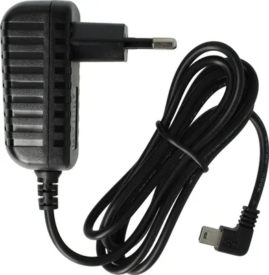 A black USB charger with a European plug and a coiled cable ending in a micro-USB connector.