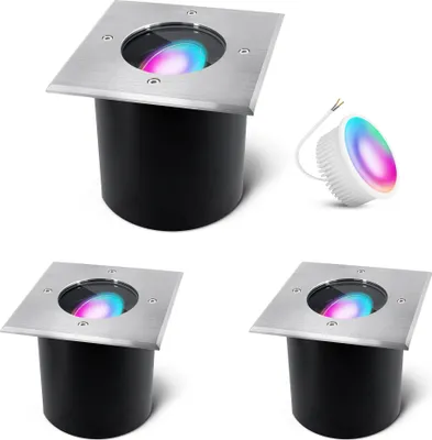 Produktbild von SSC-LUXon 3er Set JADINA Bodenlampe schwenkbar Aussen LED flach mit Smart Home RGB LED WLAN (steuerung per App & Sprache) - Bodenspot befahrbar