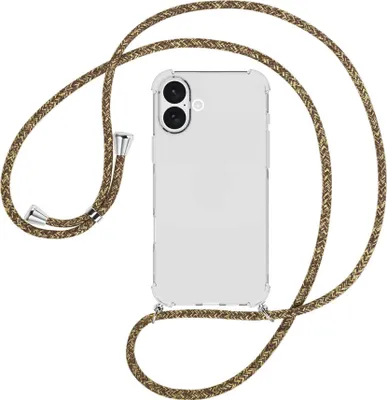 Produktbild von Handykette Backcover-Schutzhülle mit Band (Metall silberfarben) für iPhone 16 Plus - braun+beige