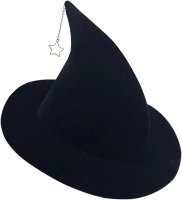 Image de Chapeau de sorcière - Chapeau de fête - Costume d'Halloween - Décoration en forme d'étoile - 27 x 16,5 cm - Noir