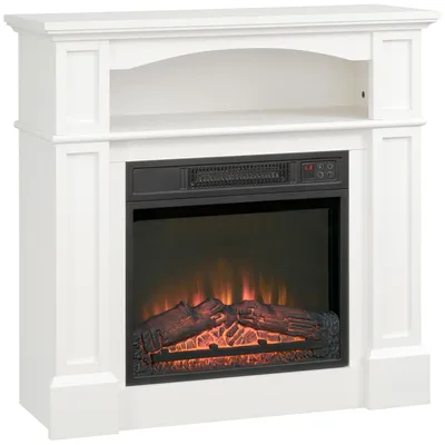 Imagen del producto de Chimenea eléctrica blanca - 1800W - 80 cm de altura - Efecto de llama LED realista - Con control remoto