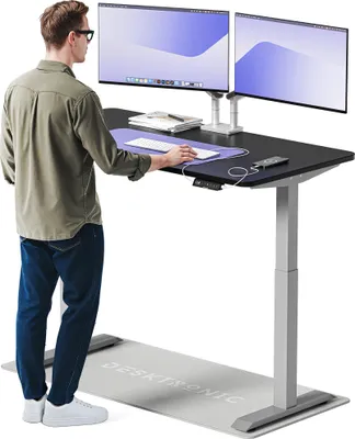 Zdjęcie produktu dla Desktronic HomeOne Elektryczne biurko z regulacją wysokości 140x70cm szare/czarne z funkcją pamięci, technologią antykolizyjną, portami ładowania USB-A i USB-C