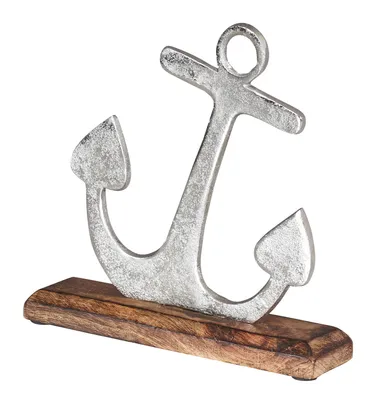 Produktbild von Anker Skulptur 18x22cm Silber Mango Holz Tischdeko Geschenk Aufsteller Maritim