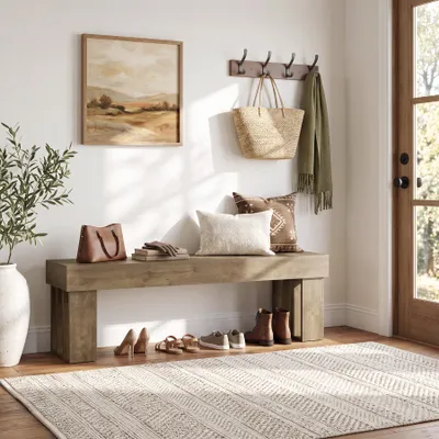 Produktbild von Tribesigns Sitzbank aus Holz, Flurbank im Landhausstil, 140 x 35 x 45 cm Schuhbank Flur mit Lamellen-Seitenteilen, Schuhbank für den Flur, Bett