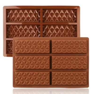 Productafbeelding van Siliconen chocoladevorm, 2 stuks, diamantvormig, driehoekpatroon, BPA-vrij, herbruikbaar, bruin, 11,5 x 4,5 x 1,3 cm