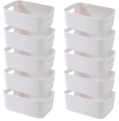 Produktbild von Set mit 10 grauen Aufbewahrungsboxen/Körben aus Kunststoff mit Griffen, 25 × 17 × 10 cm, Badezimmer-Organizer, Aufbewahrungsbox für Küchenschränke, Aufbewahrungskörbe, Kunststoffbox