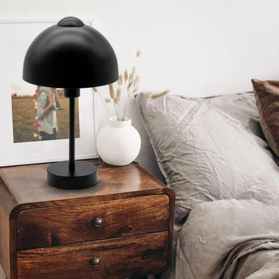 Image de Lampe de table design rétro métal noir mat culot E14 pour ampoule 25 W avec interrupteur sur câble diamètre 10 cm hauteur 32 cm lampe de chevet salon chambre