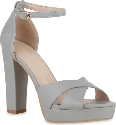 Produktbild von VAN HILL Damen High Heels Sandaletten Plateau Optik Party Schuhe 841364, Farbe: Grau, Größe: 38