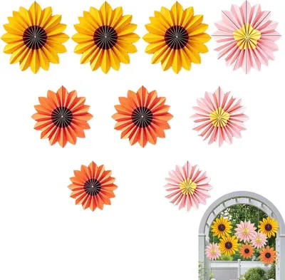 Imagen del producto de Abanicos de papel, 9 unidades, forma de girasol, decoración para fiestas