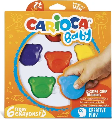 Produktbild von Carioca Teddy BABY, 6 Stück(e), Blau, Grün, Orange, Rot, Violett, Gelb, 1 Jahr(e), Junge/Mädchen, Training der motorischen Fähigkeiten, Karton mit Aufhänger