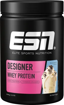 Produktbild von ESN Designer Whey Protein, Pulver, Molkenproteinkonzentrat, Molkenprotein isoliert, Stracciatella, L-Alanin, L-Arginin, L-Asparaginsäure, L-Cystein, L-Glutaminsäure, L-Glycin, L-Histidin,..., 22 g, 113 kcal