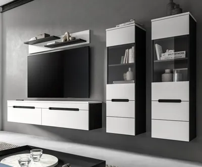Produktbild von Wohnwand "Cooper" in weiß und grau Wohnkombination 4-teilig hängend / stehend 272 cm