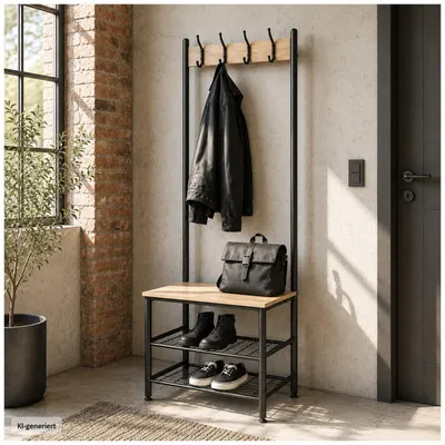 Produktbild von Garderobe mit Schuhregal und 4 Haken in Sonoma und Schwarz