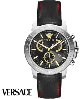 Produktbild von Versace VE2E00121 New Chrono silber schwarz Leder Herren Uhr NEU