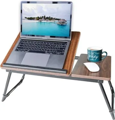 Produktbild von Laptop -Schreibtisch, Betttisch faltbare Beine & Tasse Slot, Lesehalter, Notebook -Stand, Frühstücksfach, Buchhaltersofa, Bett, Terrasse, Balkon (brau
