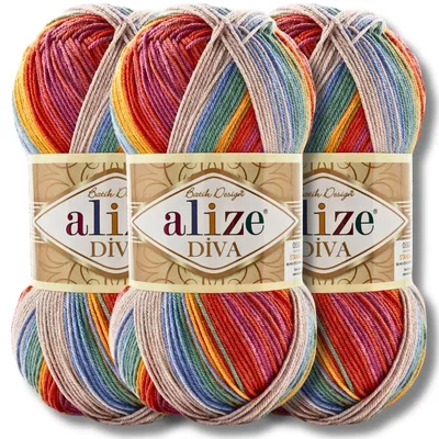 Produktbild von Alize 3x 100g Diva Batik Wolle mit Farbverlauf, Häkeln, Stricken (3242)