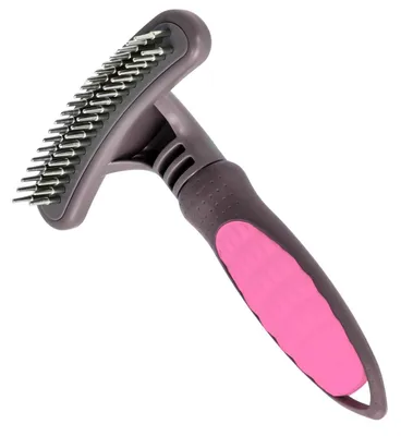 Image de Brosse démêlante pour chiens et chats, rose. En acier inoxydable. Démêle les nœuds et élimine le sous-poil