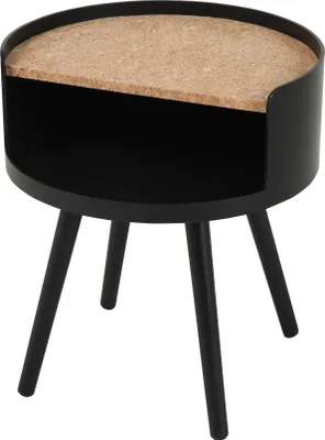 Produktbild von Möbilia Beistelltisch | Tischplatte MDF mit Kork natur | Gestell Pinie schwarz | B 40 x T 40 x H 46 cm | 28020048 | Serie BEISTELLTISCH