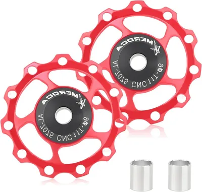 Productafbeelding van Fiets Achterderailleur Katrol - Neuswiel Geleider - Fietsen Onderhoud - Lichtgewicht Aluminium - 2 Stuks - Rood