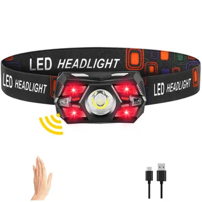 Produktbild von Stirnlampe,LED USB Scheinwerfer,5 Modus Bewegungssensor Headlight, 1200mAh Akku Ouutdoor Headlight