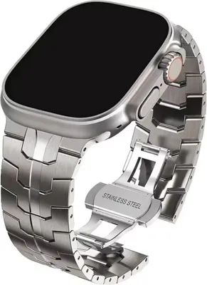 Productafbeelding van CHPN – RVS-horlogeband, geschikt voor Apple Watch – 42/44/45/46/49 mm – Smartwatch-band – Met vlindergesp – Heupriem voor uw Apple Watch – Titaniumkleur