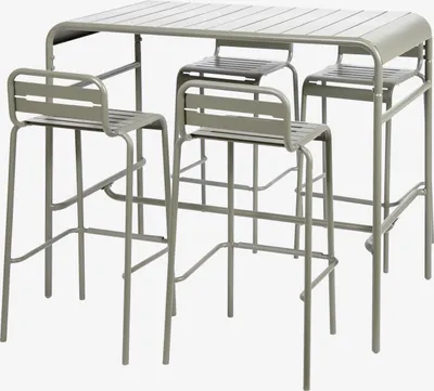 Produktbild von sweeek - Outdoor-Bartisch + 4 Barhocker mit Lehne aus Stahl - Khaki