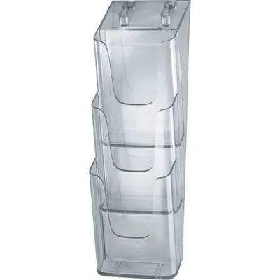 Produktbild von SIGEL LH137 Wand-Prospekthalter, DIN lang (105x210 mm) / DIN A6 (105x148 mm), 3 Fächer, glasklar, Acryl