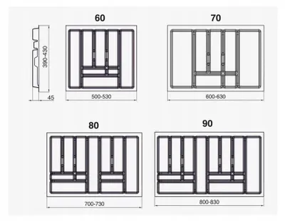 Obrázek produktu pro Rejs Organizér na příbory do zásuvky 60 cm šedý plastový