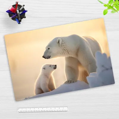 Produktbild von Schreibtischunterlage für Kinder und Erwachsene - Eisbär Baby mit Mama  - 60 x 40 cm - aus Premium Vinyl -  Germany