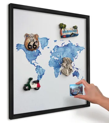 Produktbild von Magnettafel 50x50 cm mit schwarzem Rahmen - Magnetische Metalltafel, Magnetpinnwand zur Wandmontage für Wohnzimmer, Küche, Flur, Kinderzimmer und Büro - Aquarellkarte