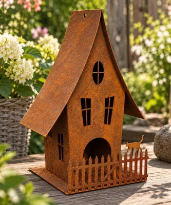 Produktbild von Bornhöft Edelrost Haus Gartendeko aus Metall zum Aufhängen oder Stellen