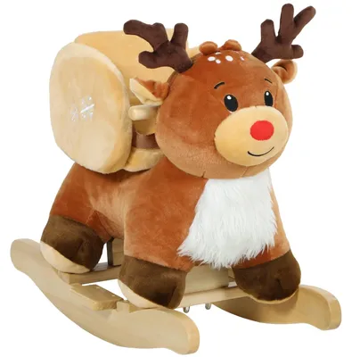 Immagine prodotto di Dondolo in peluche a forma di renna per bambini | Colore: marrone | Dimensioni: 35x65x59 cm
