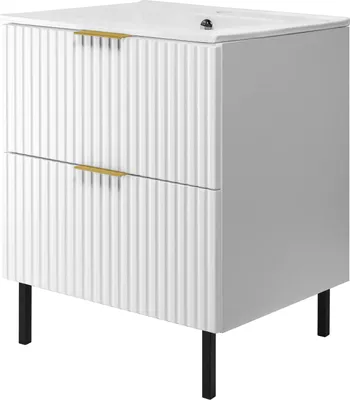 Produktbild von Waschtischunterschrank, Mattweiß, 60 x 77 x 46 cm, Weiß mit goldener Griff