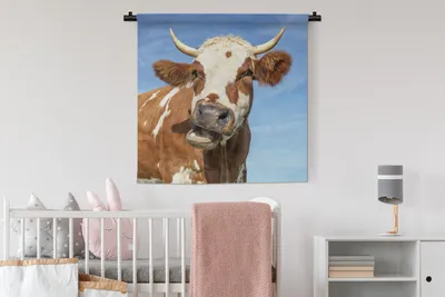Produktbild von MuchoWow® Wandteppich Wandbehang Kuh - Porträt - Hoorn 90x90 cm Tapisserie Dekoration Wandtuch - Wandaufhänger