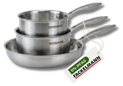 Image de Batterie de cuisine avec 1 poêle de cuisson 28 cm et 2 casseroles 14/18 cm en inox sans PFAS Fackelmann Vita3