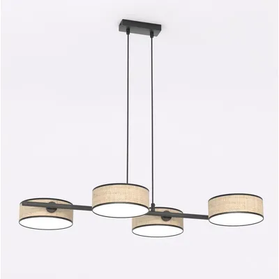 Produktbild von Hängeleuchte DRUMZ aus schwarzem Stahl und Rattan