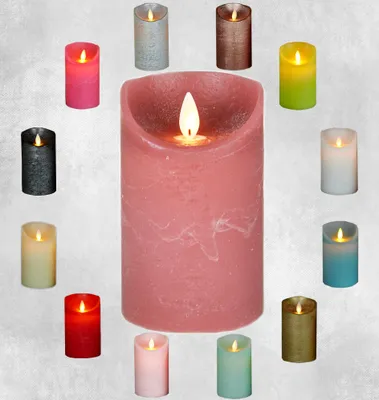 Produktbild von LED Echtwachskerze mit Timer flackender Docht Antik Rosa Höhe 12.5cm