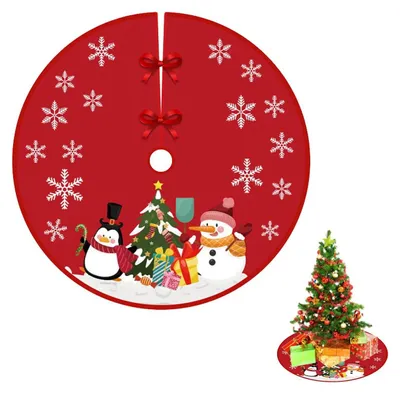 Produktbild von Weihnachtsbaumrock Christbaumdecke Christbaumständer - Bordeaux - Weihnachtsmann und Schneemann - 90 cm