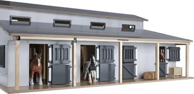 Produktbild von Kids Globe Pferdestall mit 7 Boxen und Weide 1:24
