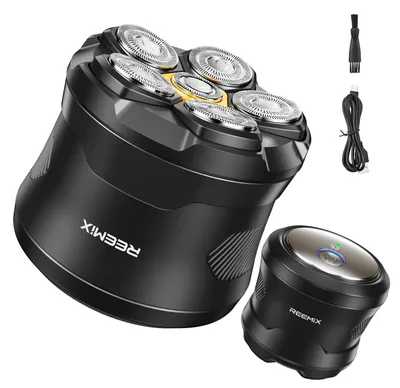 Imagen del producto de Afeitadora eléctrica para hombres con cabezal de corte magnético, motor de alta velocidad de 10000 RPM, 6 cabezales giratorios, pantalla LED y sistema de seguridad para viajes. Se carga mediante USB-C