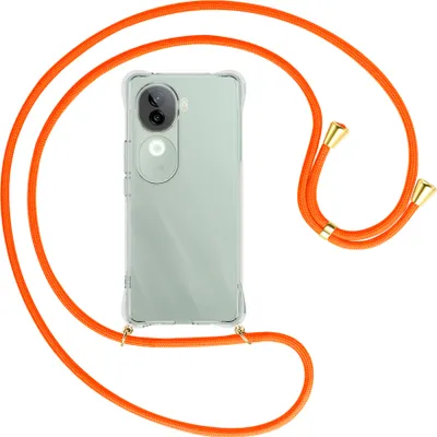 Produktbild von Handykette Backcover-Schutzhülle mit Band (Metall goldfarben) für Vivo iQOO Z9S 5G - neonorange