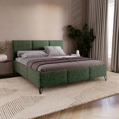 Produktbild von Chilly Möbel Design Bett Modero - Polsterbett mit Bettkasten, Lattenrost und Kopfteil 160x200 cm / Metallrahmen / Neve / Dunkelgrün