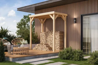 Produktbild von Pavillon Holzpavillon Unterstand Holzunterstand Grillunterstand Mülltonnenunterstand CUBECO HALB 231x124x243 cm