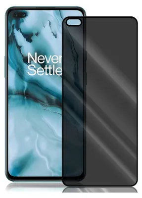 A privacy screen protector is shown placed over a smartphone screen.