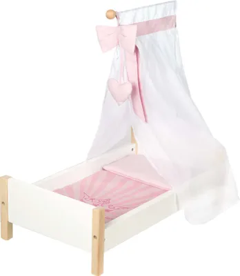 Produktbild von roba Puppenbett „Scarlett“, weiß lackiert, inkl. textiler Ausstattung, Bettwäsche und Himmel rosa