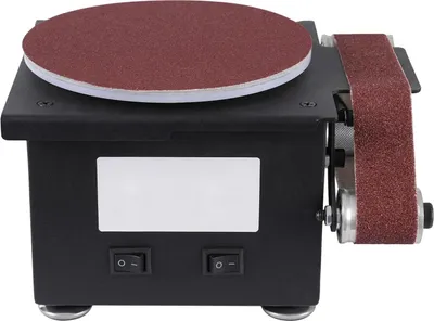 Obrázek produktu pro Elektrická bruska – pásová a talířová bruska – 100 W – 7stupňová regulace otáček – 4250–8500 ot./min – pás 30×380 mm – kotouč 150 mm – 220–240 V – černá
