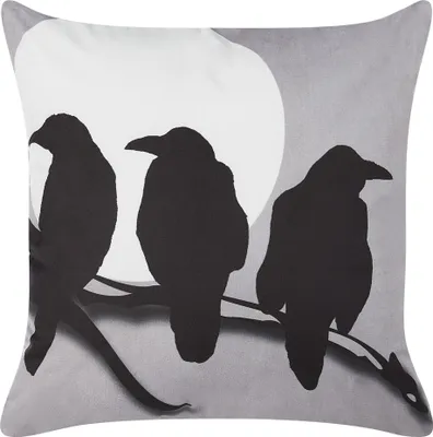 Produktbild von BELIANI Dekokissen Grau Samtstoffbezug mit Polyester-Füllung 45 x 45 cm Halloween Vogel Krähen Motiv Accessories Wohn- u. Schlafzimmer Flur Diele