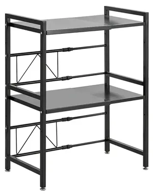 Obrázok produktu pre Polica na mikrovlnnú rúru – organizér do kuchyne – 2 úrovne – nastaviteľná veľkosť – uhlíková oceľ – vysoká nosnosť – odolná proti korózii – čierna