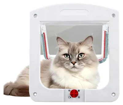 Produktbild von Katzentür für Fenster, wetterfeste Katzenklappe, Haustierklappe, leise Katzentür, für Innen- und Außentüren, Fenster, Wand, für Katzen und kleine Hunde, Weiß, 20 x 24 cm